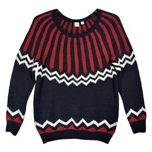 NEW GAP Fair Isle Knit Sweater Size XL Red White Blue Nordic Wool Blend Winter
